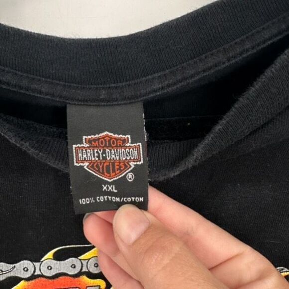 Vintage Harley-Davidson 2002 North End Plattsburgh NY T-Shirt Black XXL Flames - Picture 4 of 11